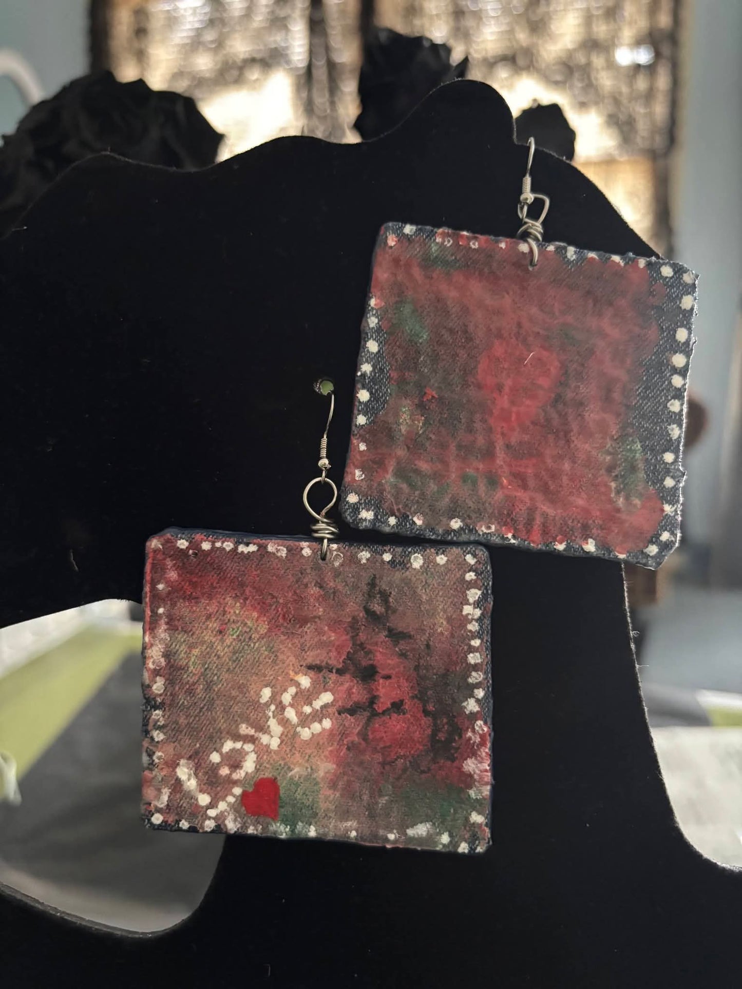 Denim Handpainted Earrings