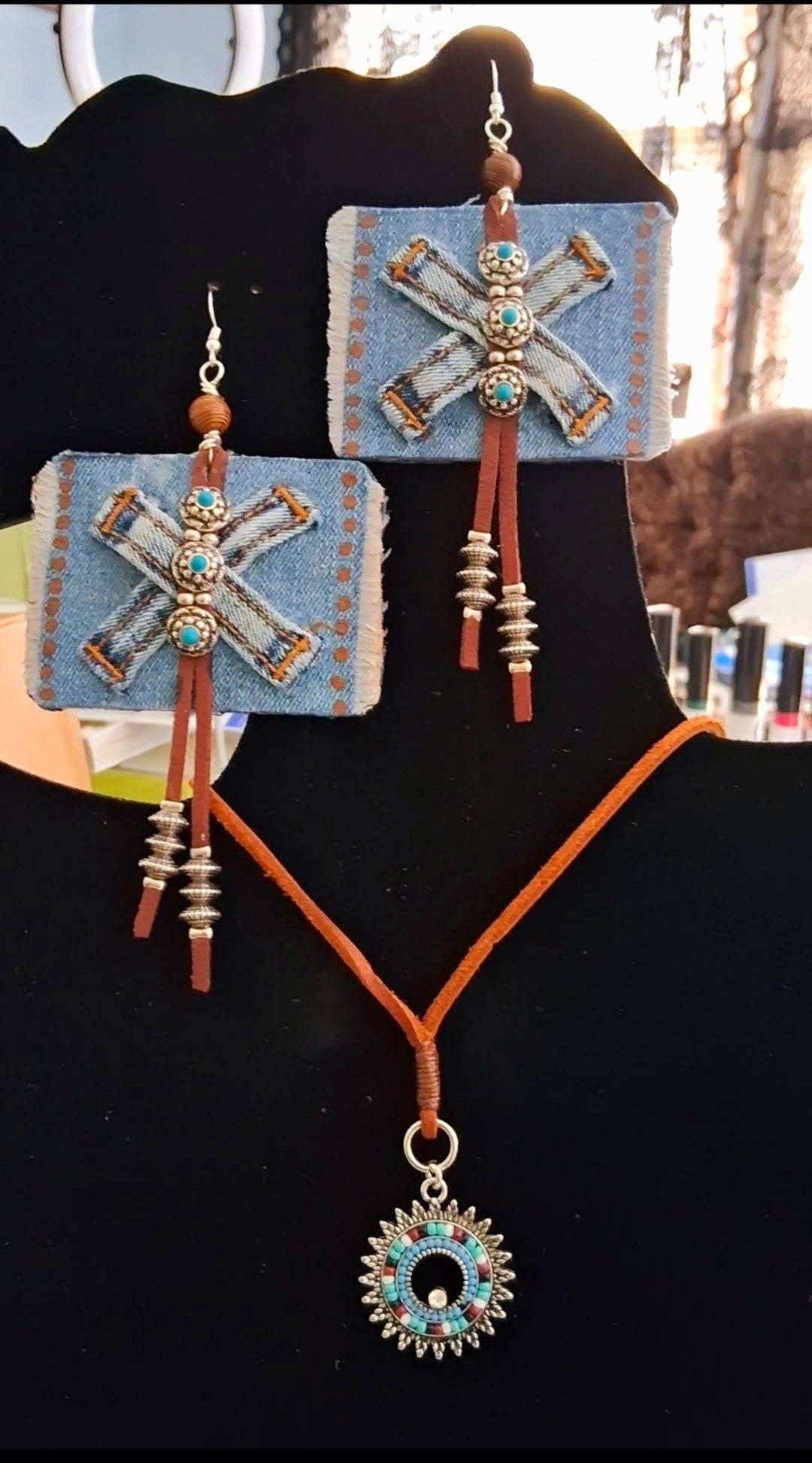 Desert Soul Denim Earrings and Necklace Set