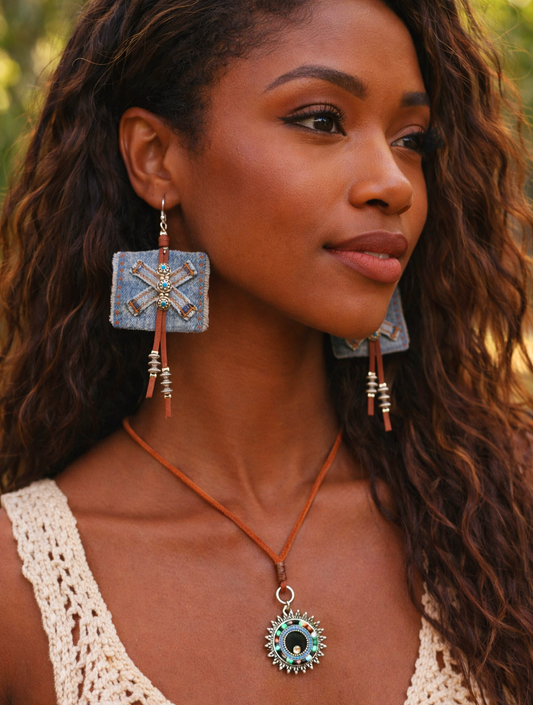 Desert Soul Denim Earrings and Necklace Set